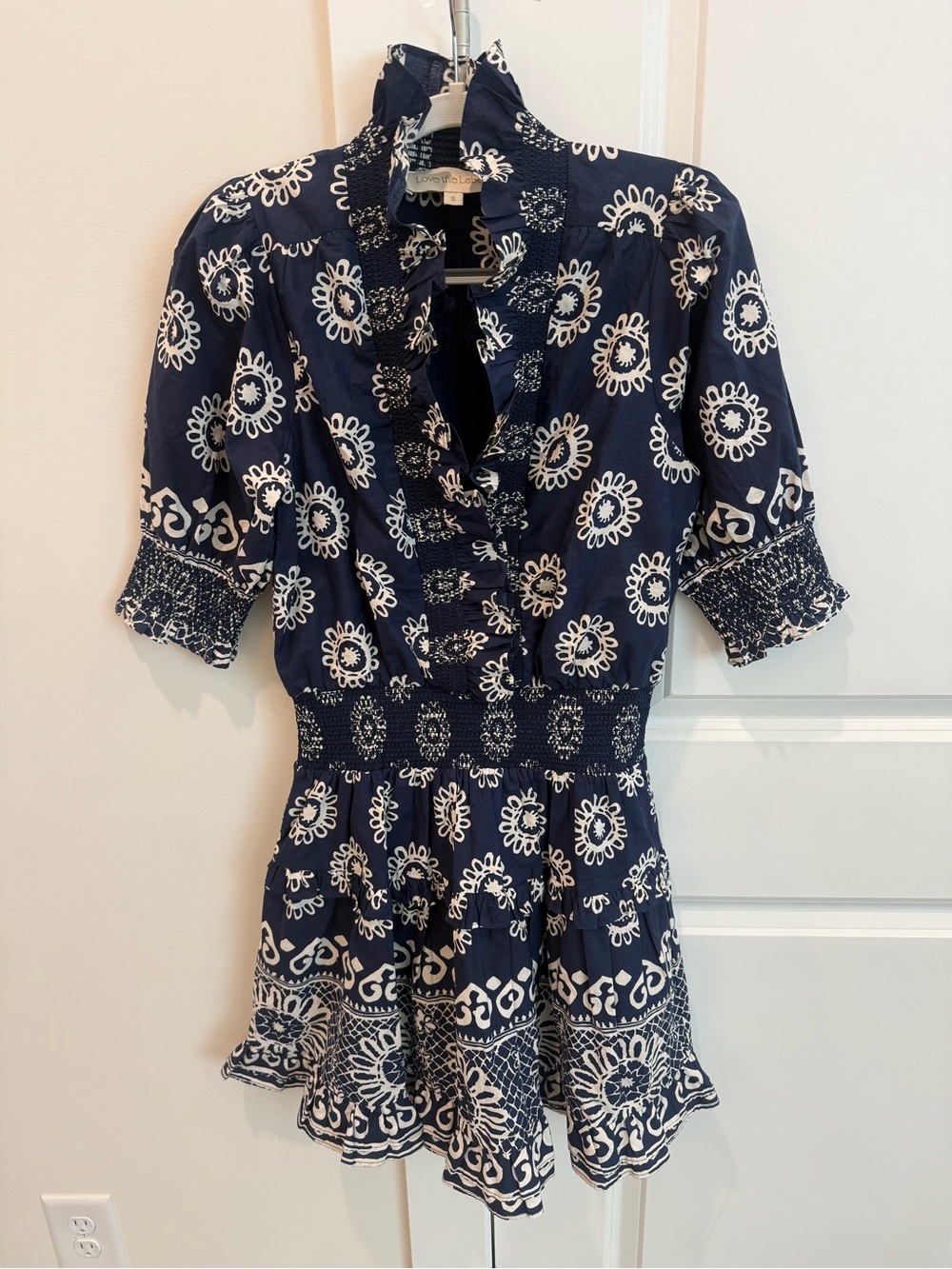 Love The Label Mini Dress Navy Smocked Zita Size S
